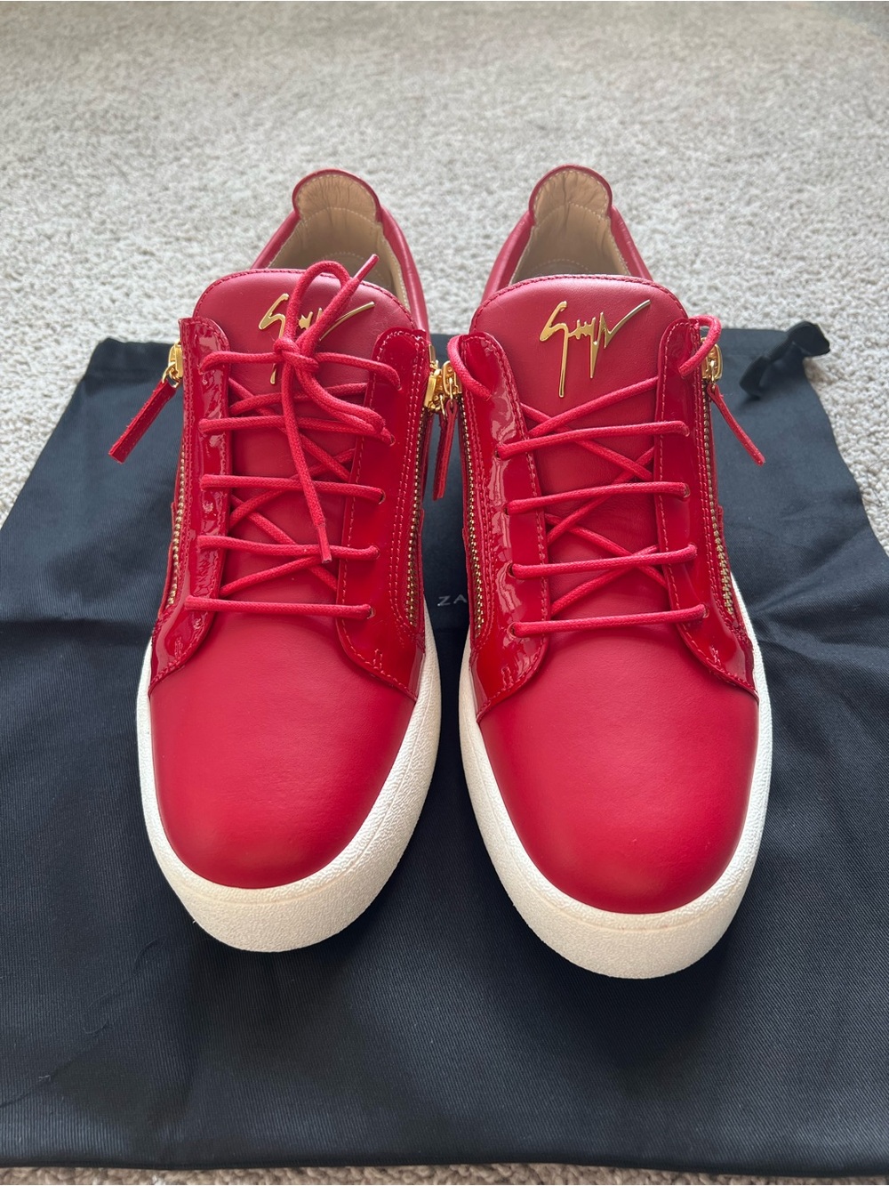 Giuseppe Zanotti Red Leather Low-Top Sneakers with Gold Signature